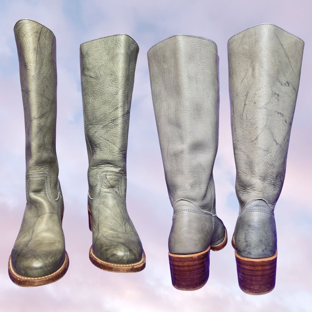 Rare Vintage Frye Gray Blue Campus Sabrina Western Boho Leather Boot Sz 8.5 - Picture 2 of 9